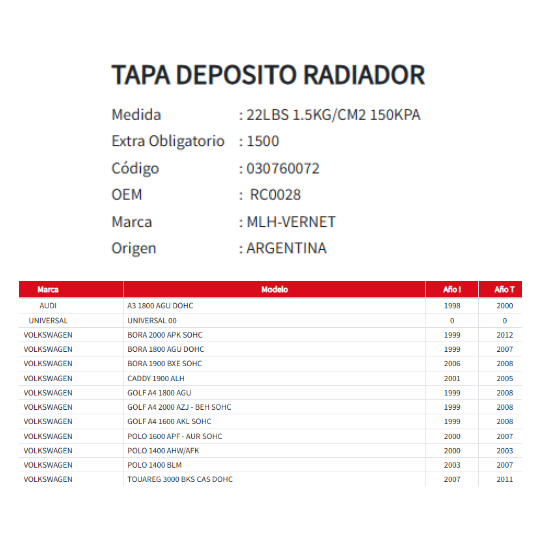 Tapa Deposito Radiador Vw Amarok 2.0/ Bora 1.8-2.0 / Gol G5/