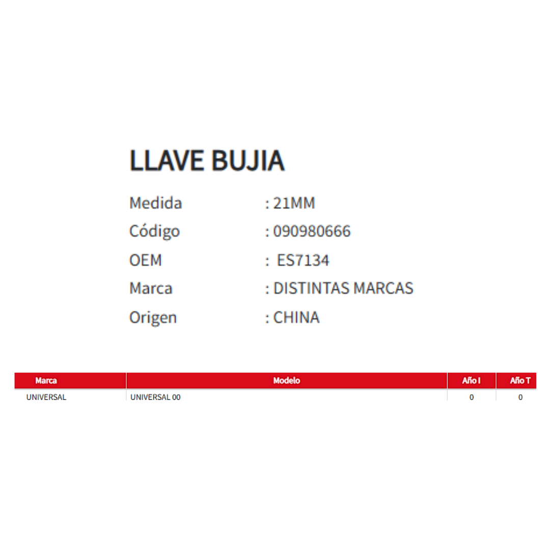 LLave de bujía de 21MM – Alta Resistencia para Uso Profesional