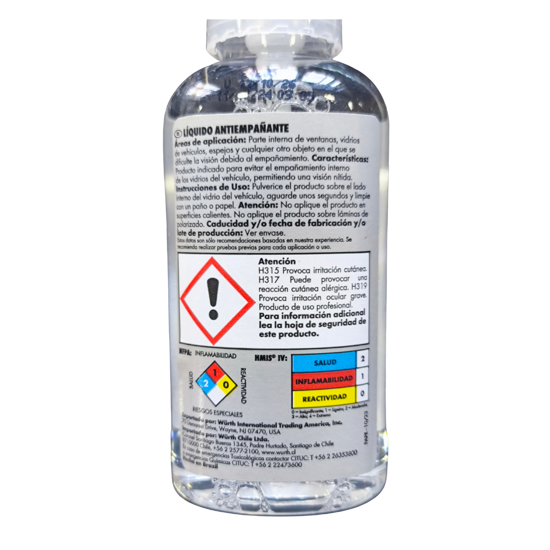 Anti Empañante 60 ml Würth - Sellado Antiniebla para Vidrios y Espejos