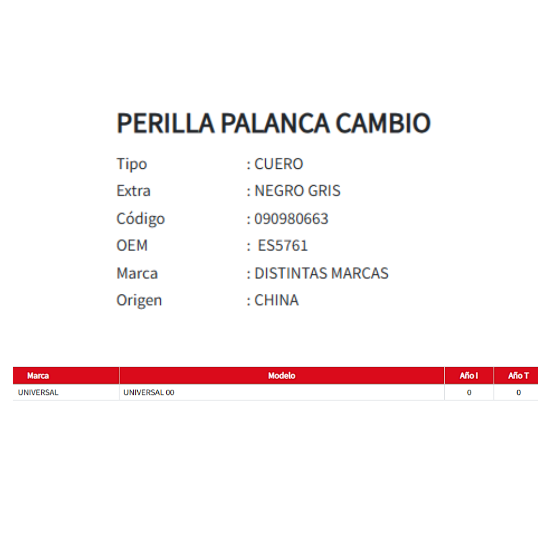 Perilla Palanca de Cambio Universal en Cuero Negro/Gris