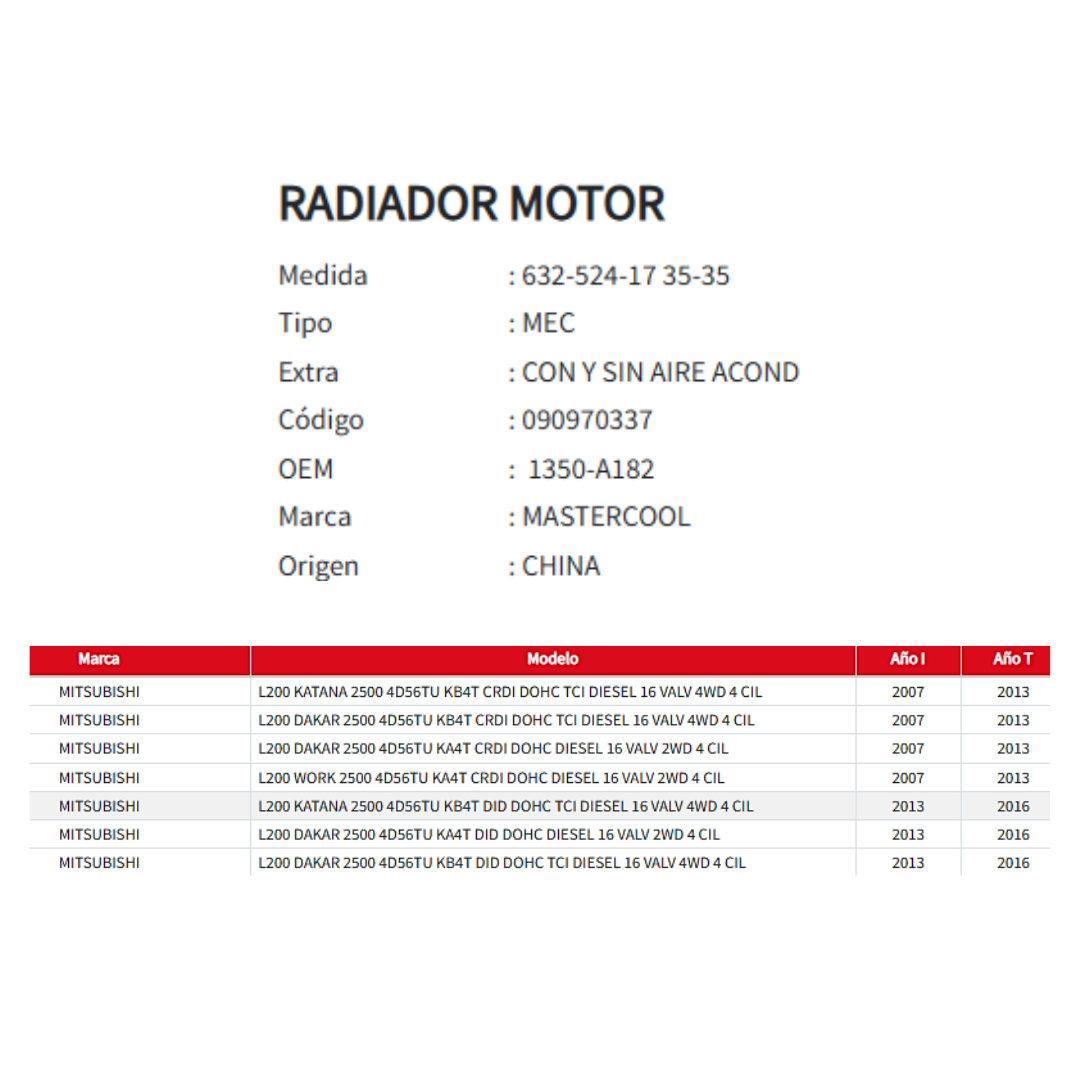 Radiador Motor Mitsubishi L200 2.5 (2007-2016)