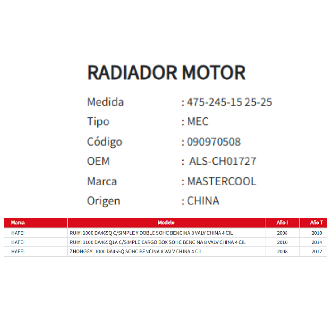 Radiador Motor Hafei Ruiyi-zhonggy-suzuki Carry 1.0 1986-201