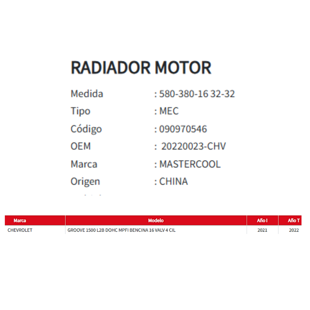 Radiador Motor Chevrolet Groove 1.5 (2021-2022)