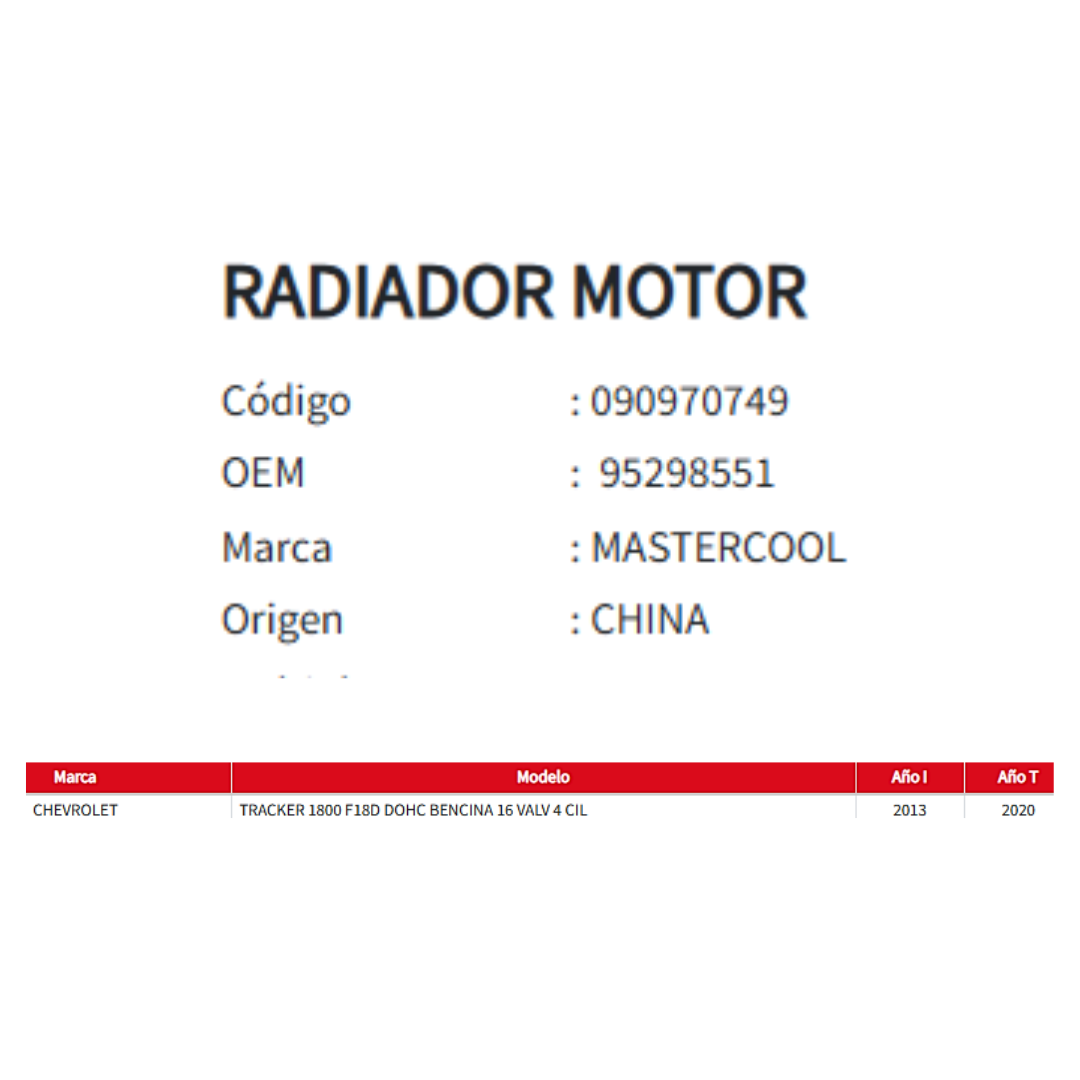 Radiador Motor Chevrolet Tracker 1.8 (2013-2020)
