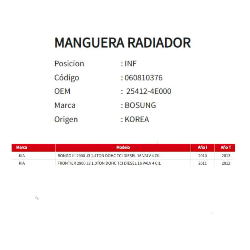 Manguera Radiador Kia Frontier 2.9 2010-2013 Inferior