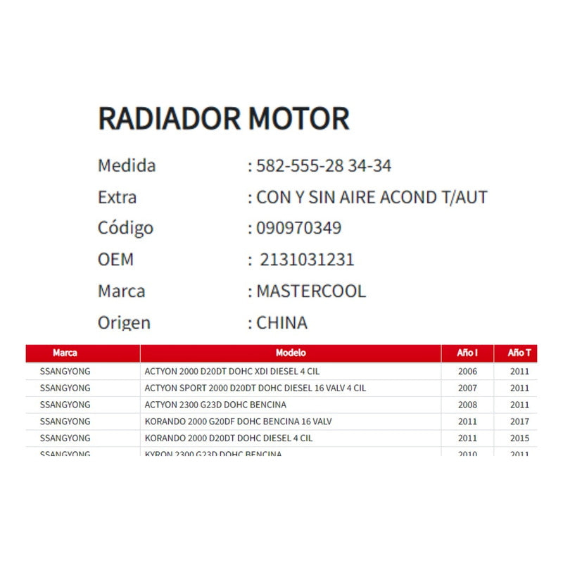 Radiador Motor Ssangyong Actyon/korando 2.0/2.3 2006-2017