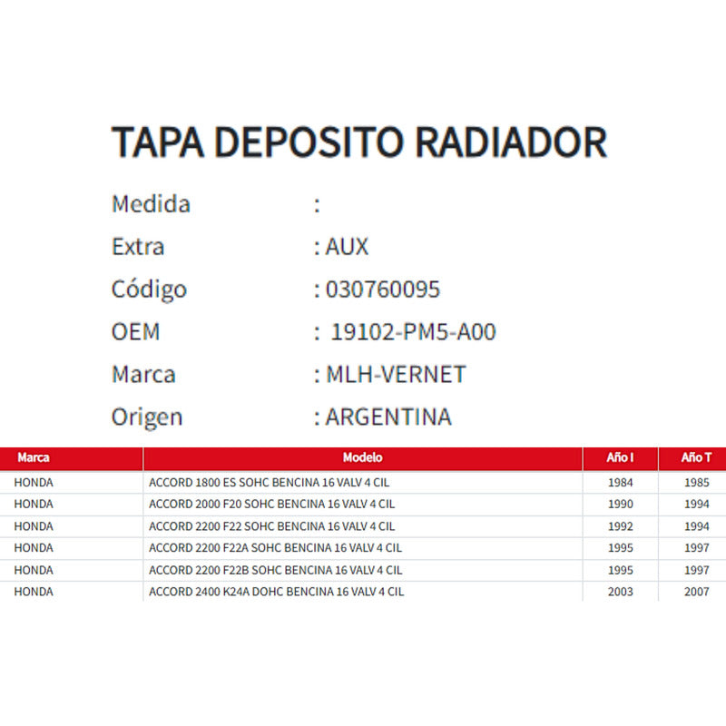 Tapa Deposito Radiador Honda /accord Viii 2.0-2.4 97- /cr-v