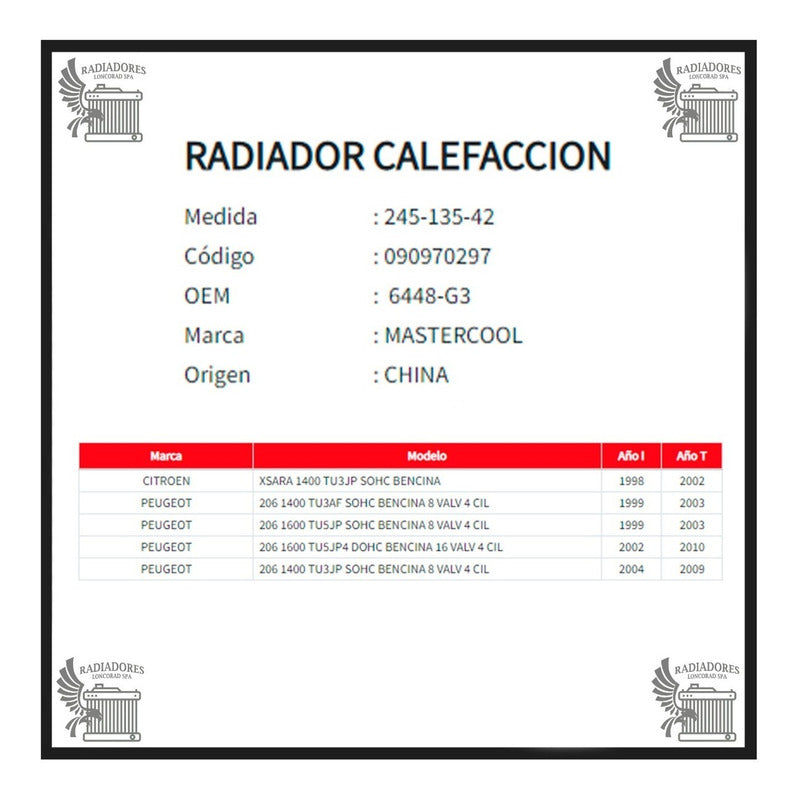 Radiador de Calefacción Peugeot 206 / Citroën Xsara (1998–2010)