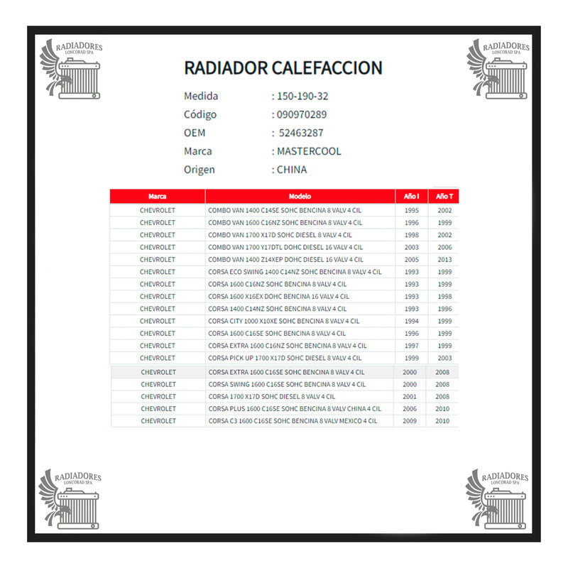Radiador de Calefacción Chevrolet Corsa (1993–2013)