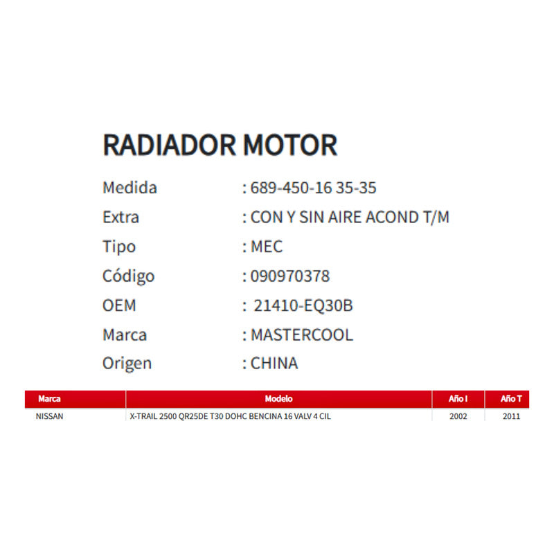 Radiador Motor Nissan Xtrail T/m 2.5 2002-2011