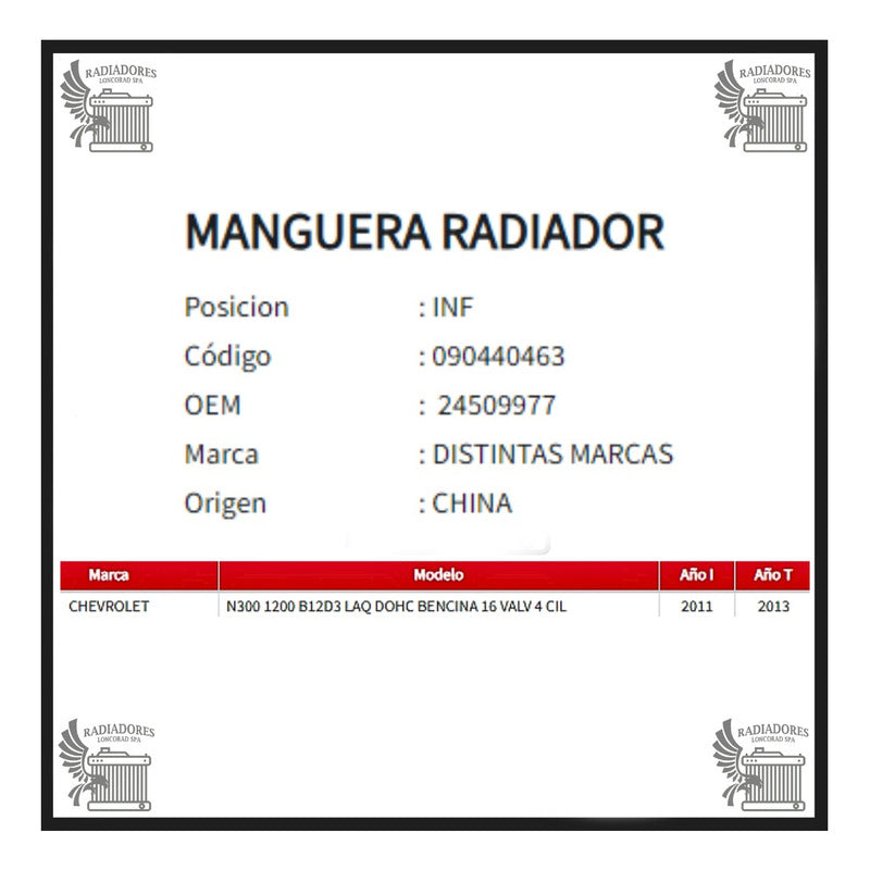 Manguera Radiador Chevrolet N300 1.2 Inferior 11-13