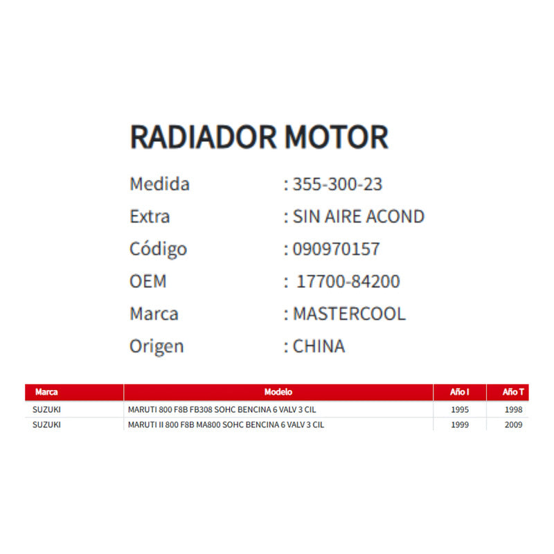 Radiador Motor Suzuki Maruti 0.8