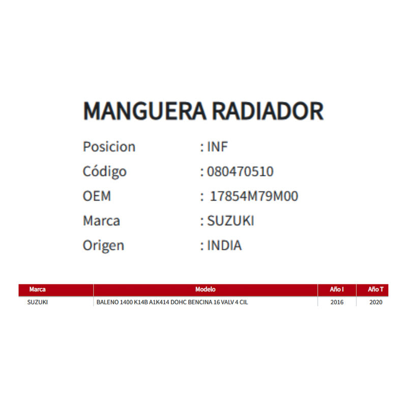 Manguera Radiador Suzuki Baleno 1.4 2006-2018 Inferior