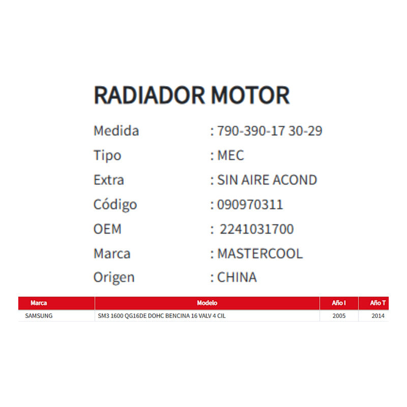 Radiador Motor Samsung Sm3 1.5