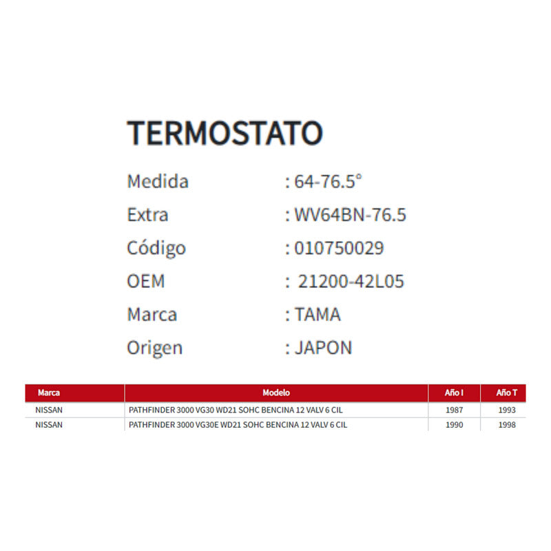 Termostato para Nissan Pathfinder 3.0 (1987 al 1998)