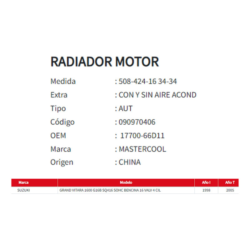 Radiador Motor Suzuki Grand Vitara 1.6