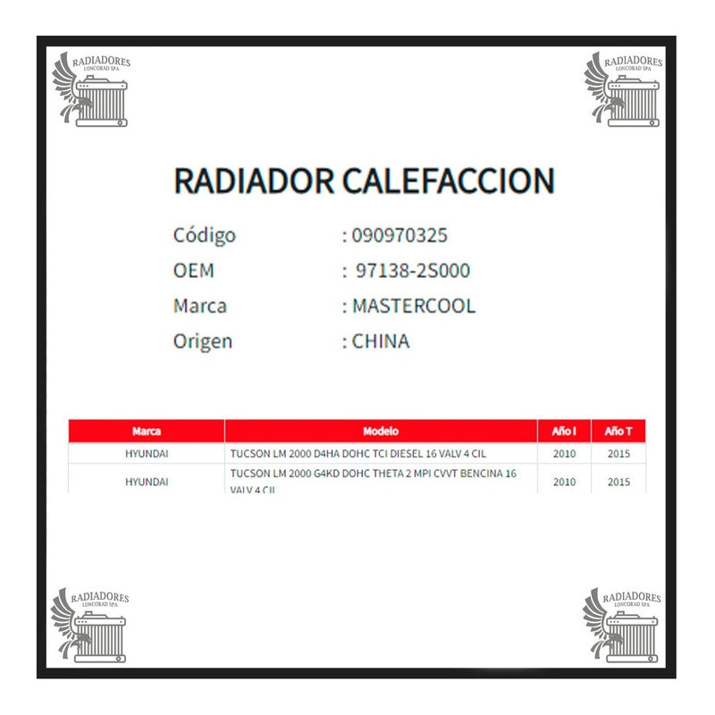 Radiador de Calefacción Hyundai New Tucson 2.0 (2010–2015)