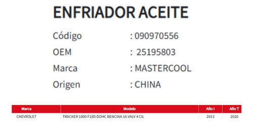 Enfriador Aceite Chevrolet Tracker 1.8 13-20