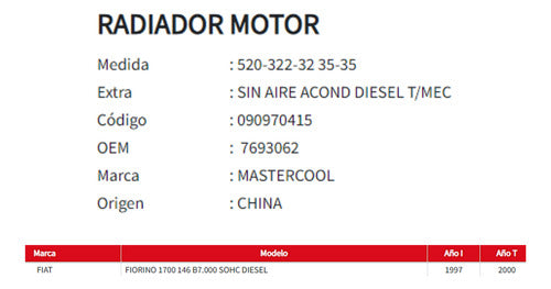Radiador Motor Fiat Fiorino 1.7 Diesel