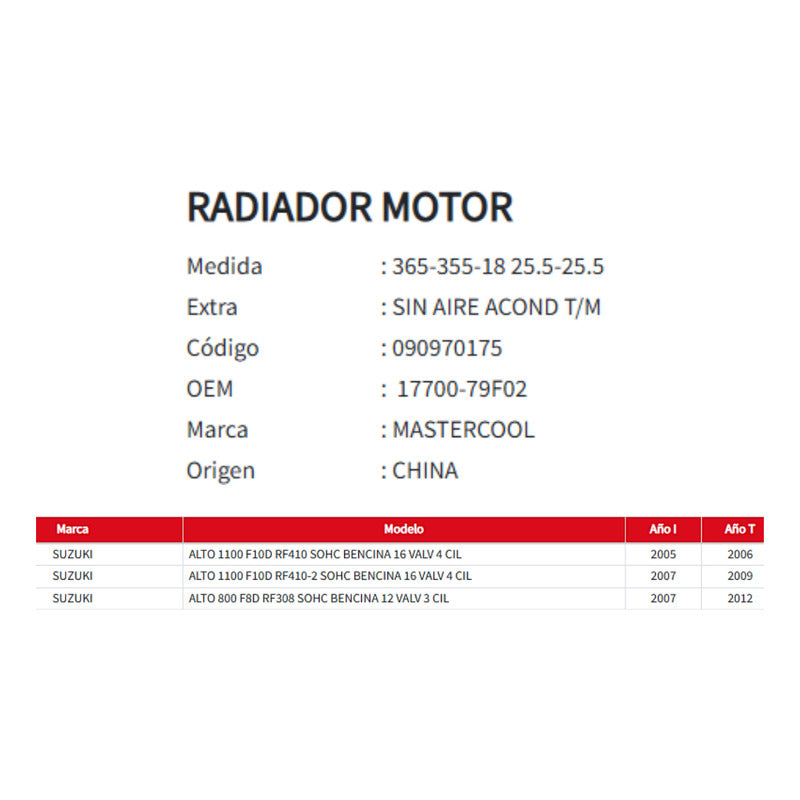 Radiador Motor Suzuki Alto 1.1 2005-2009