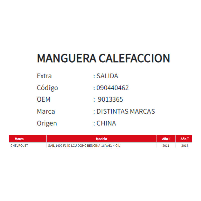 Manguera Calefaccion Salida Chevrolet Sail 1.4 11-17
