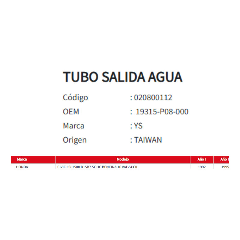 Tubo Salida De Agua Honda Civic 1.5 1992-1995