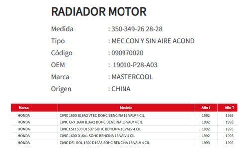 Radiador Motor Honda Civic 1.5/1.6 92-95