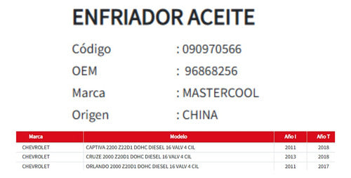 Enfriador De Aceite Chevrolet Captiva/orlando 2.2 11-18