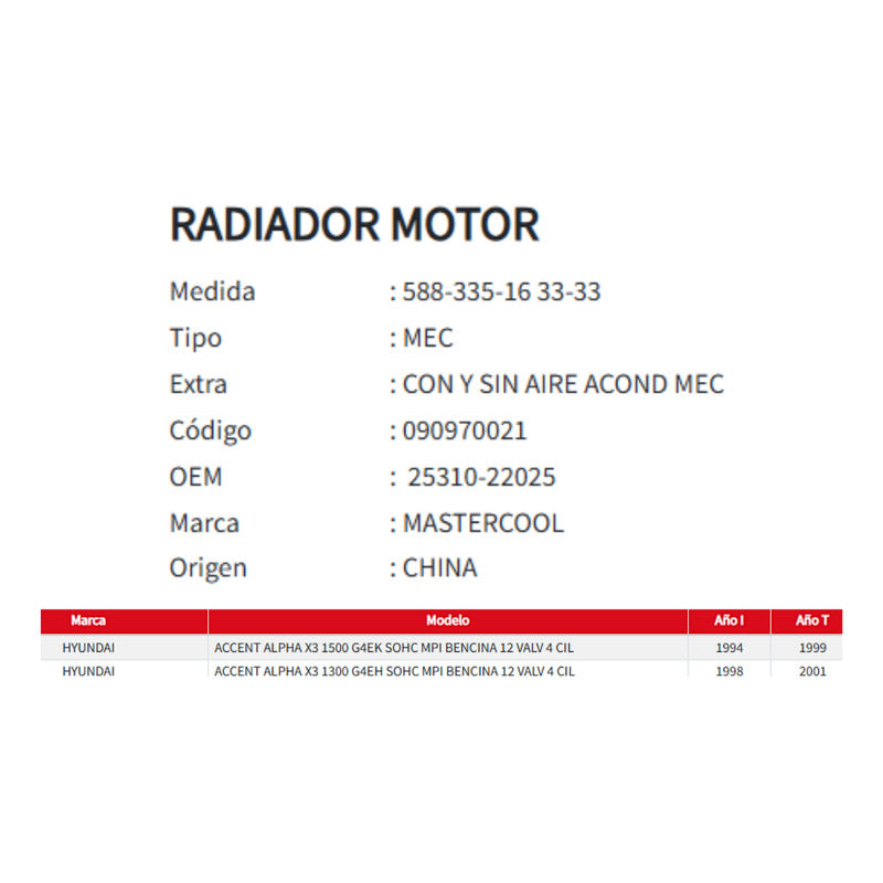 Radiador Motor Hyundai Accent X3 Sohc G4eh/g4ek T/m