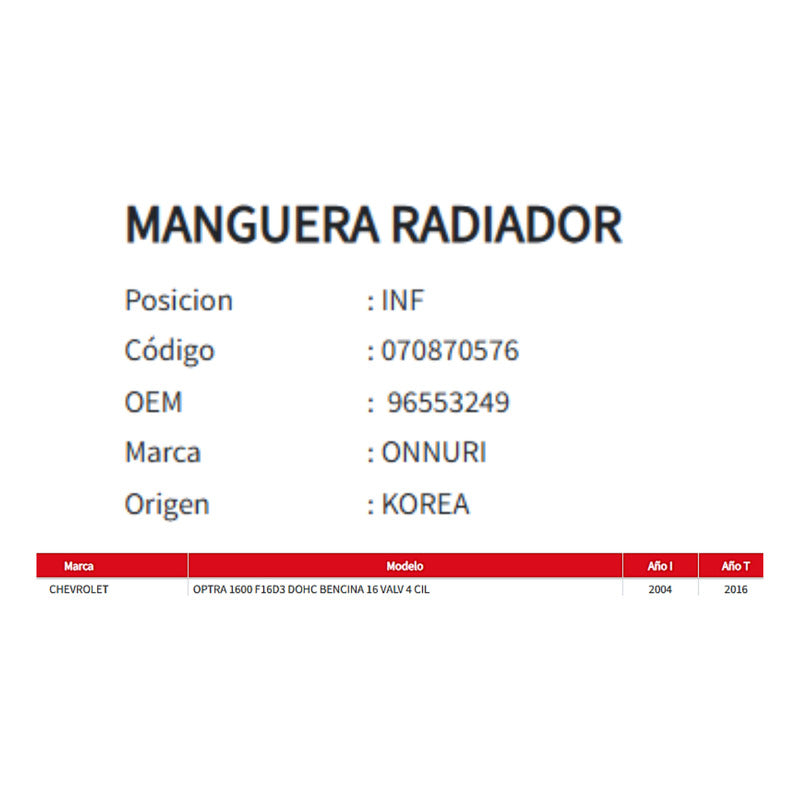 Manguera Radiador Chevrolet Optra 1.6 Inferior 04-16