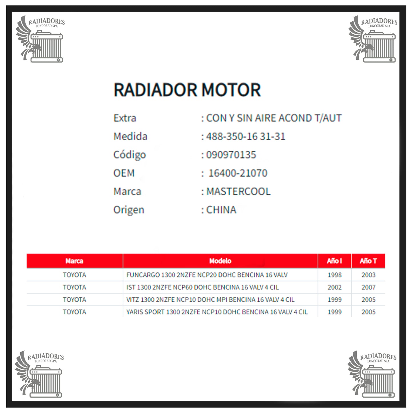 Radiador Motor Toyota Yaris Sport/funcargo/vitz