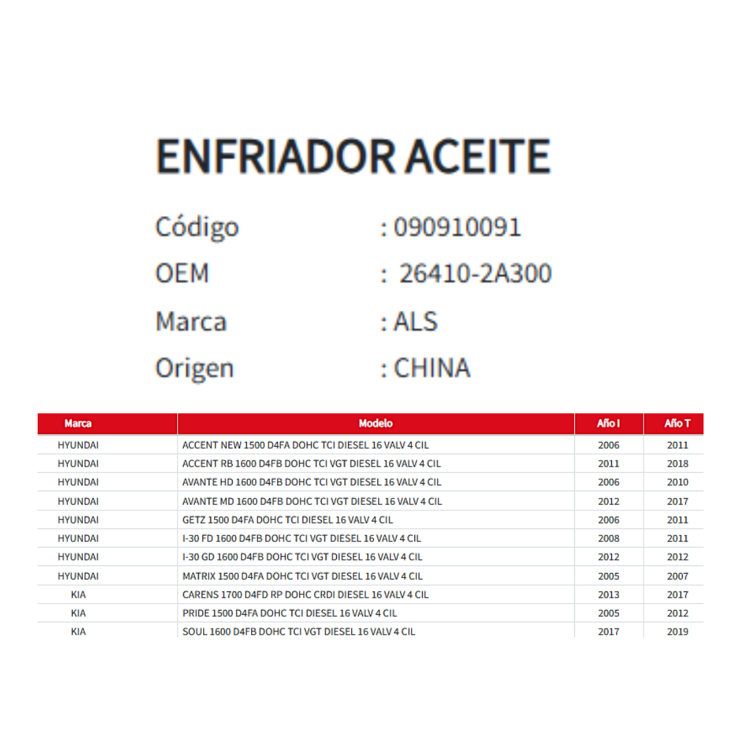 ENFRIADOR ACEITE HYUNDAI NEW ACCENT 2006- ACCENT RB 2012- DIESEL