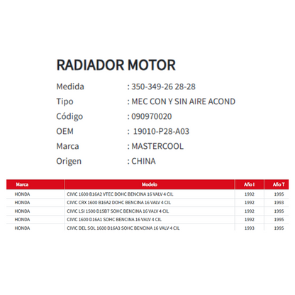 Radiador Motor Honda Civic 1.5 / 1.6 (1992–1995)