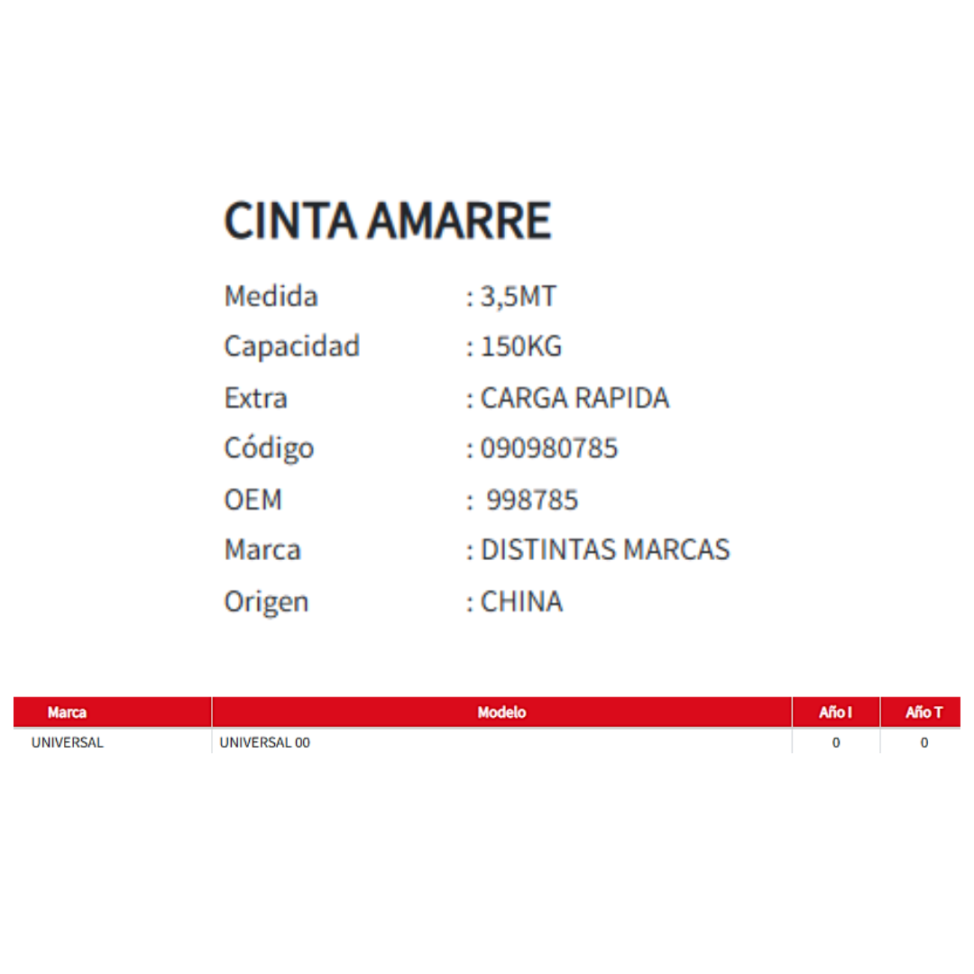 Cinta de Amarre Rápida Universal 3,5MT - 150KG de Capacidad