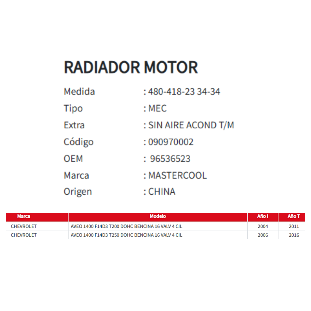 Radiador Motor Chevrolet Aveo 1.4 04-16