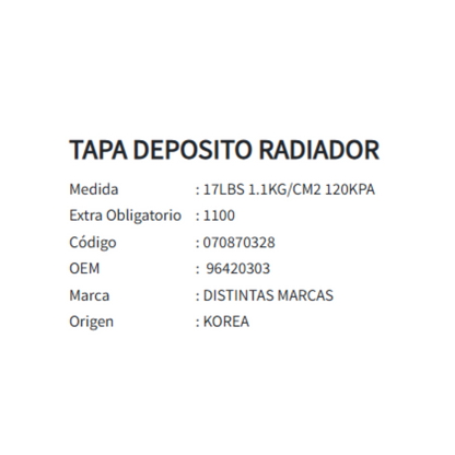 Tapa Deposito Radiador Chevrolet/daewoo