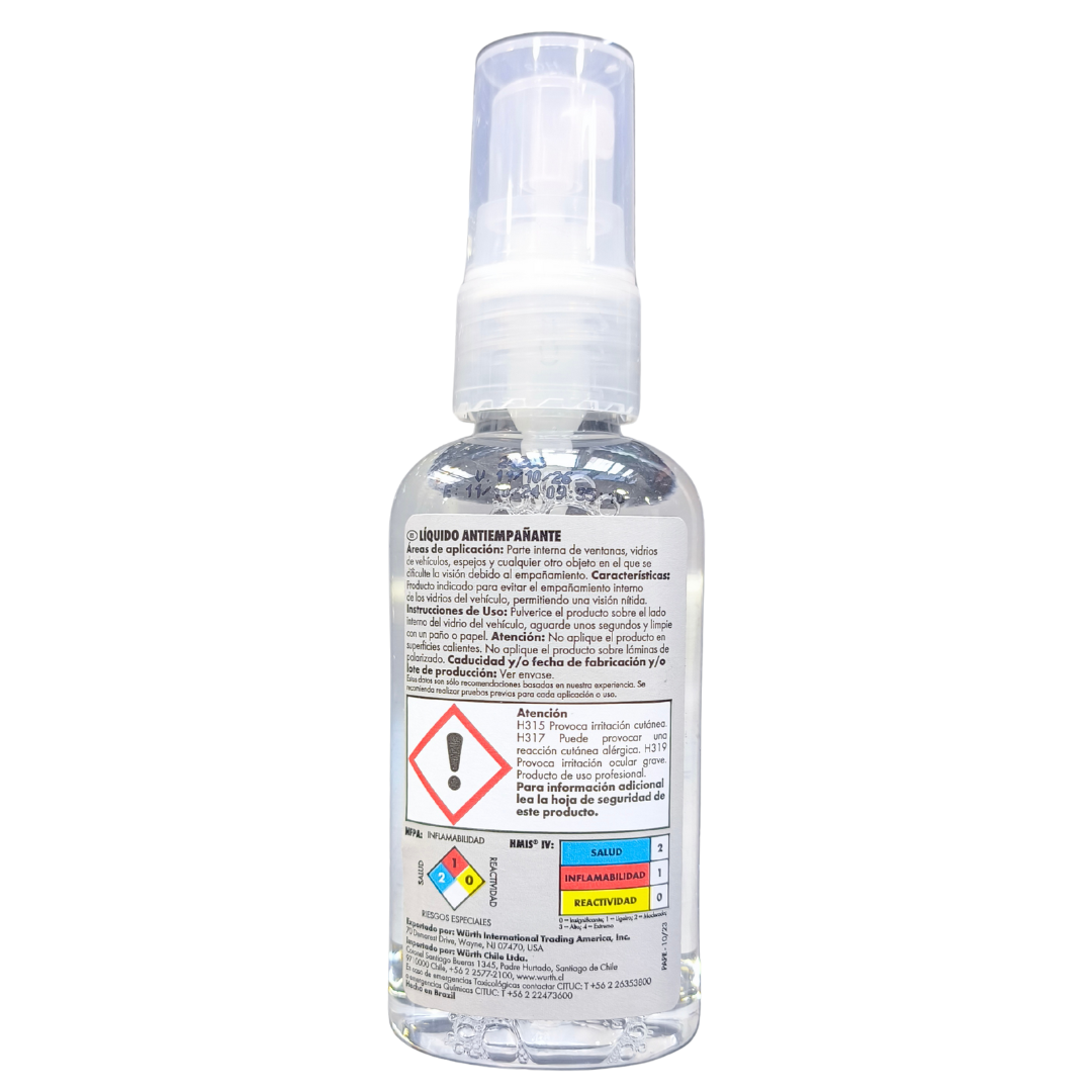 Anti Empañante 60 ml Würth - Sellado Antiniebla para Vidrios y Espejos