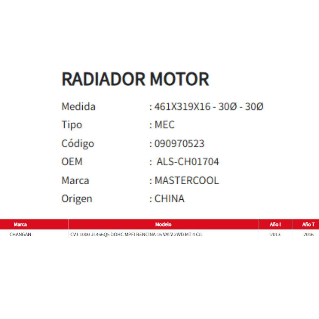 Radiador Motor Changan Cv1 1.0 2013-2016
