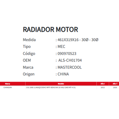 Radiador Motor Changan Cv1 1.0 2013-2016