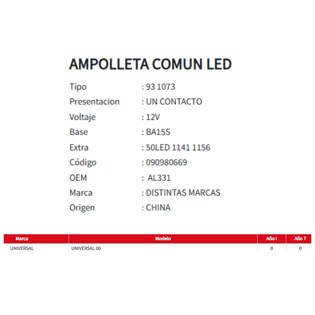 AMPOLLETA LED -12V-1 CONTACTO-50 UNIVERSAL