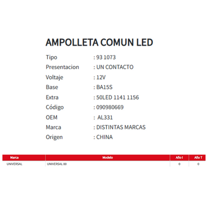AMPOLLETA LED -12V-1 CONTACTO-50 UNIVERSAL