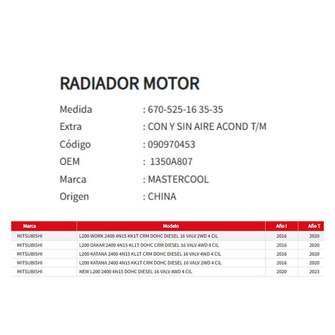 Radiador Motor Mitsubishi L200 2.4 (2016-2023)