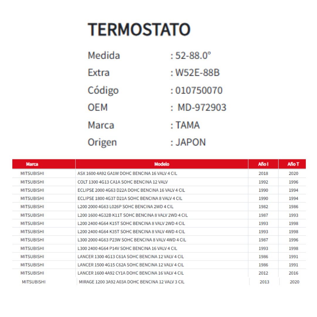 Termostato 88gr 52mm Mitsubishi Galant
