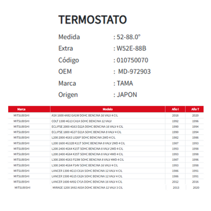 Termostato 88gr 52mm Mitsubishi Galant