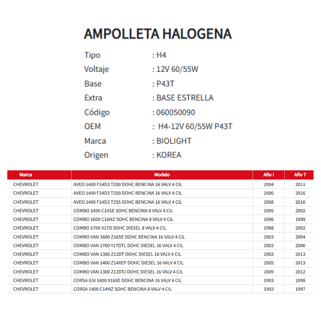AMPOLLETA HALOGENA H4 P43T BASE ESTRELLA 12V 60/55W