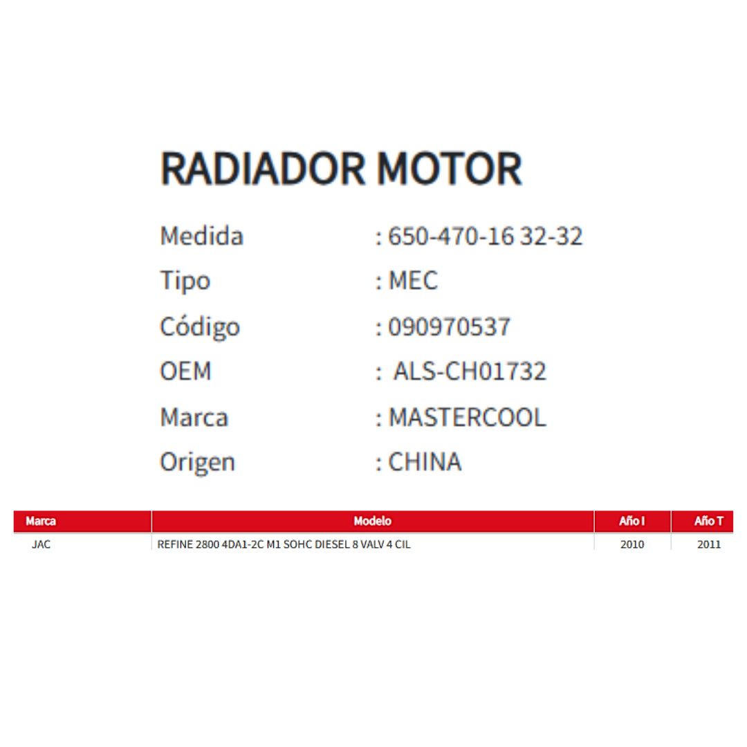 Radiador Motor Jac Refine 2.8 2010-2011