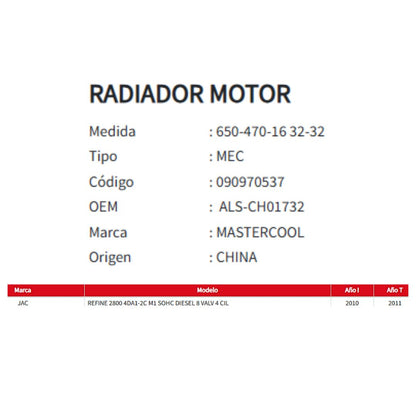 Radiador Motor Jac Refine 2.8 2010-2011