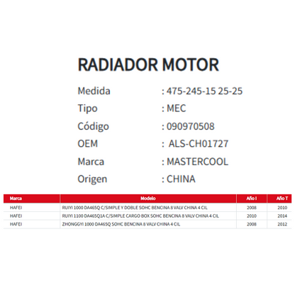 Radiador Motor Hafei Ruiyi-zhonggy-suzuki Carry 1.0 1986-201