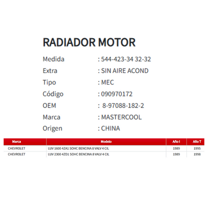 Radiador Motor Chevrolet Luv 1.6/2.3
