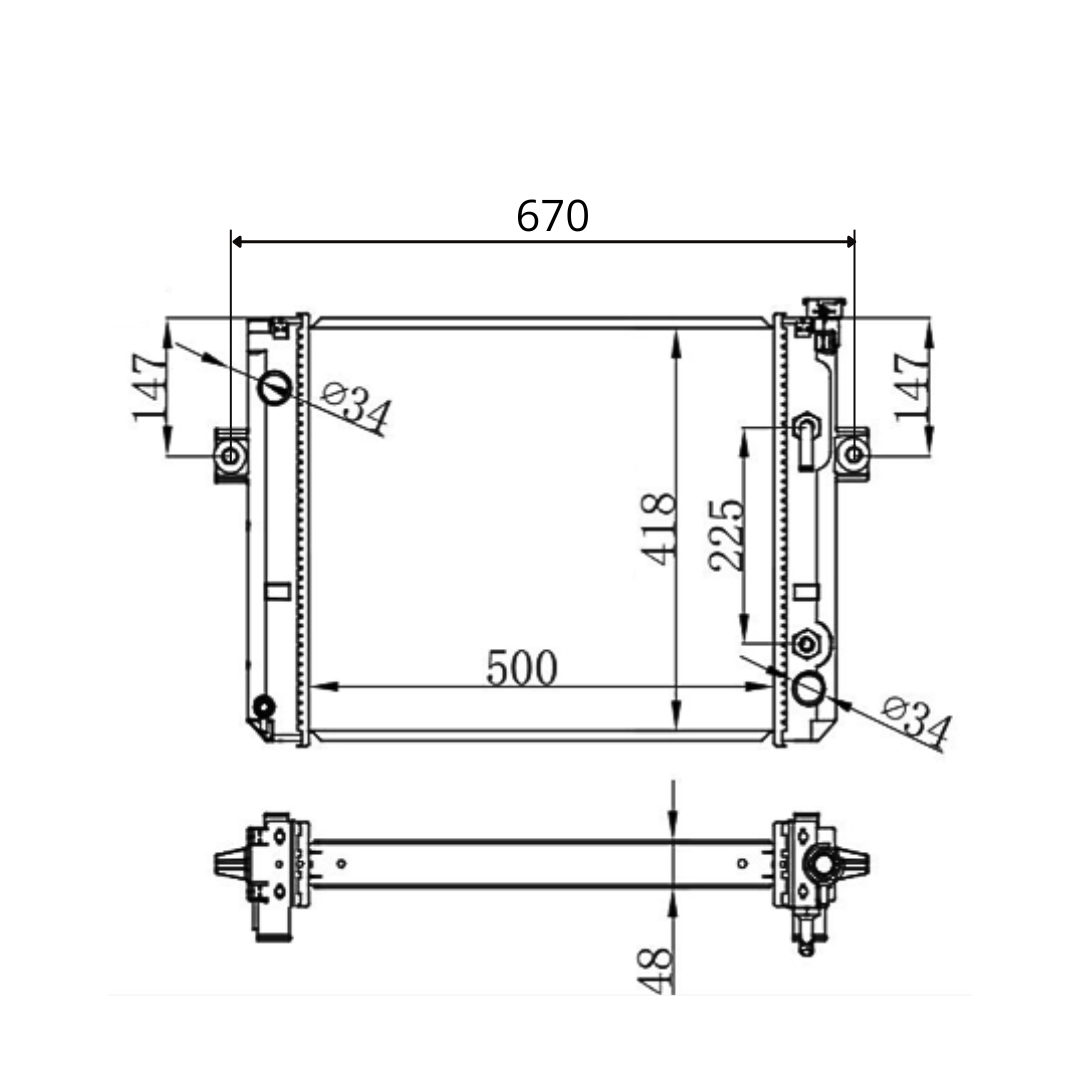 Radiador grúa Komatsu FD10 / FD15 / FD20 / FD25 / FD30 (Serie -12 / -16)